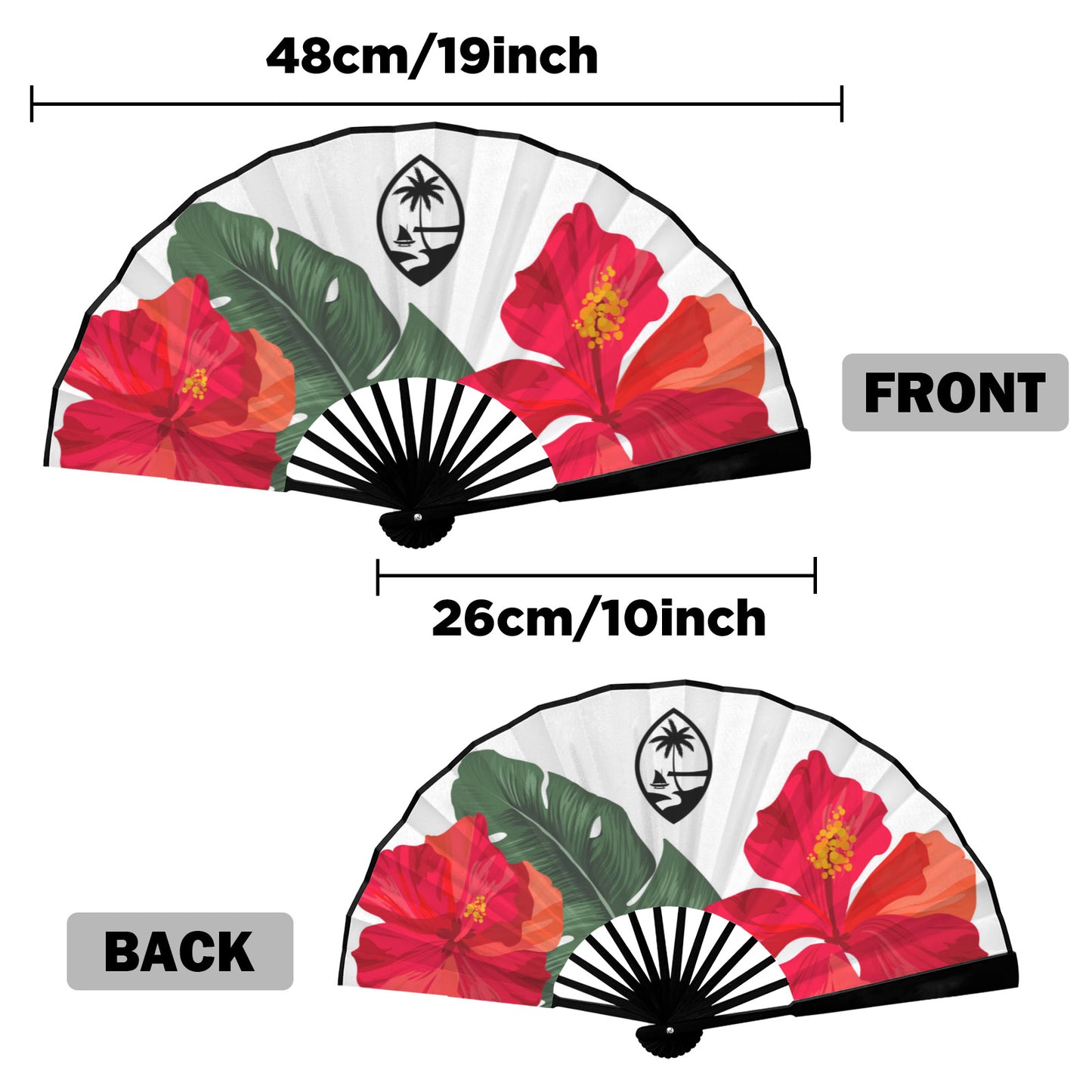 Guam Hibiscus Paradise White Double-Sided Folding Fan