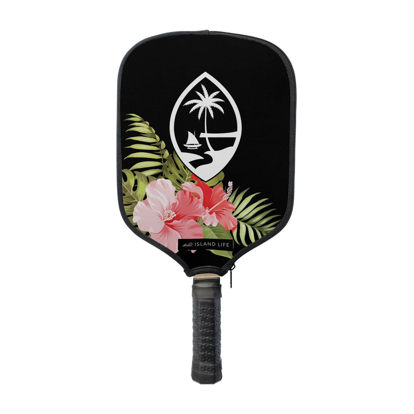 Guam Seal Hibiscus Black Pickleball Paddle Cover