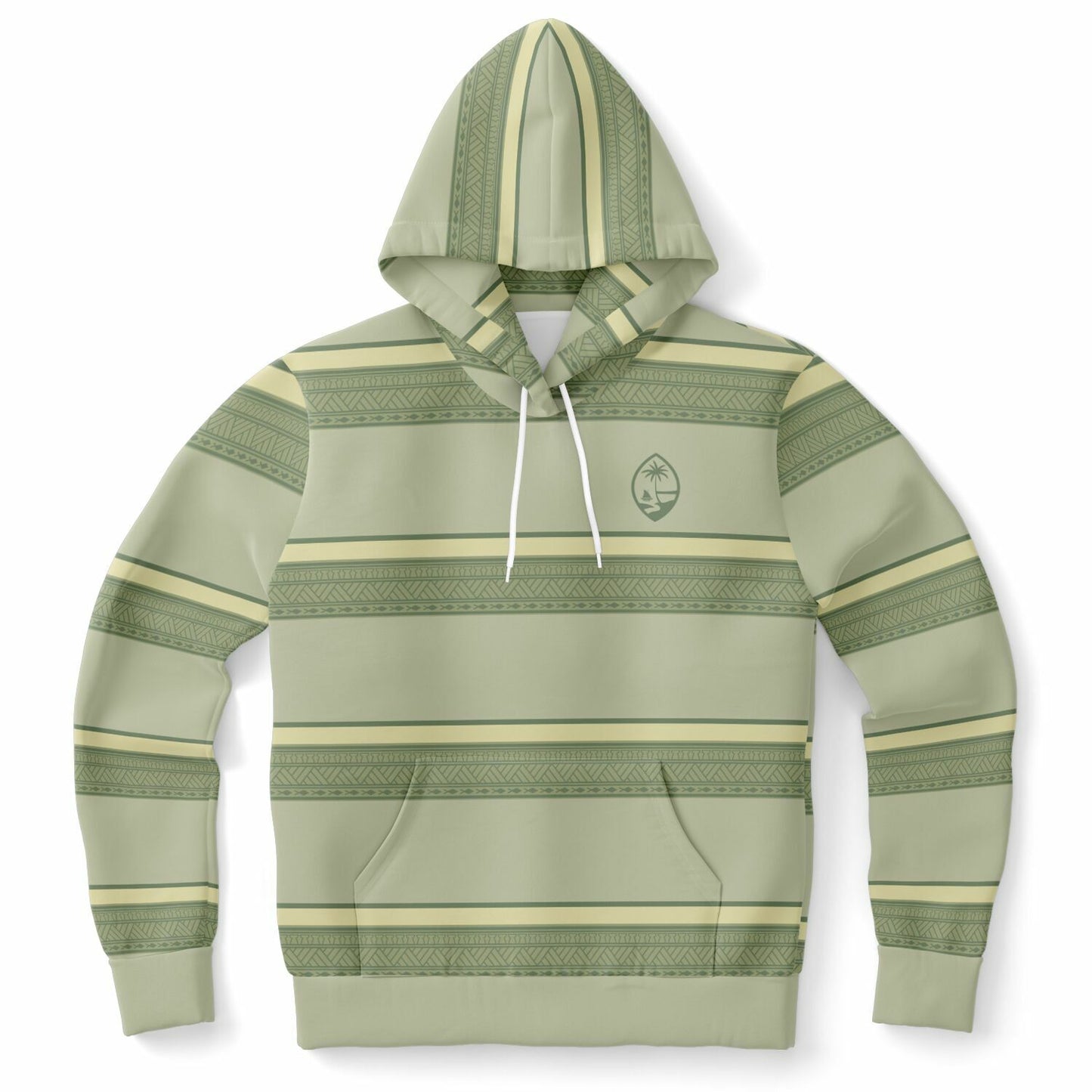 Guam Tribal Striped Green Unisex AOP Pullover Hoodie