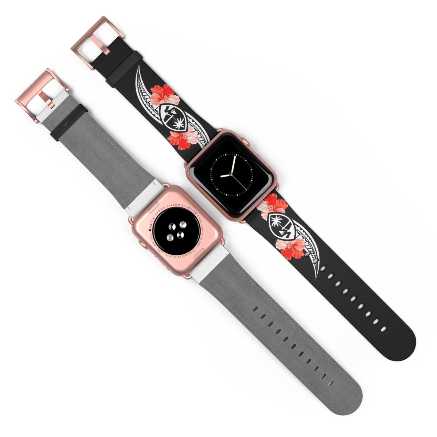 Guam Tribal Hibiscus Faux Leather Apple Watch Band