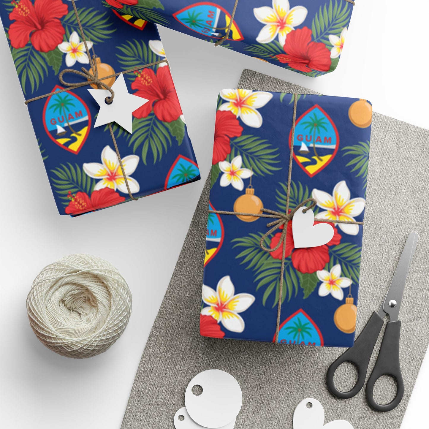 Guam Christmas Flowers Blue Gift Wrap Wrapping Paper