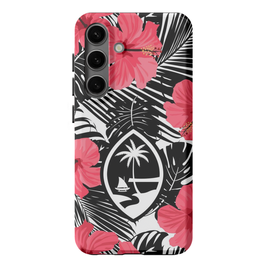 Guam Pink Black Hibiscus Premium Glossy Tough Phone Case