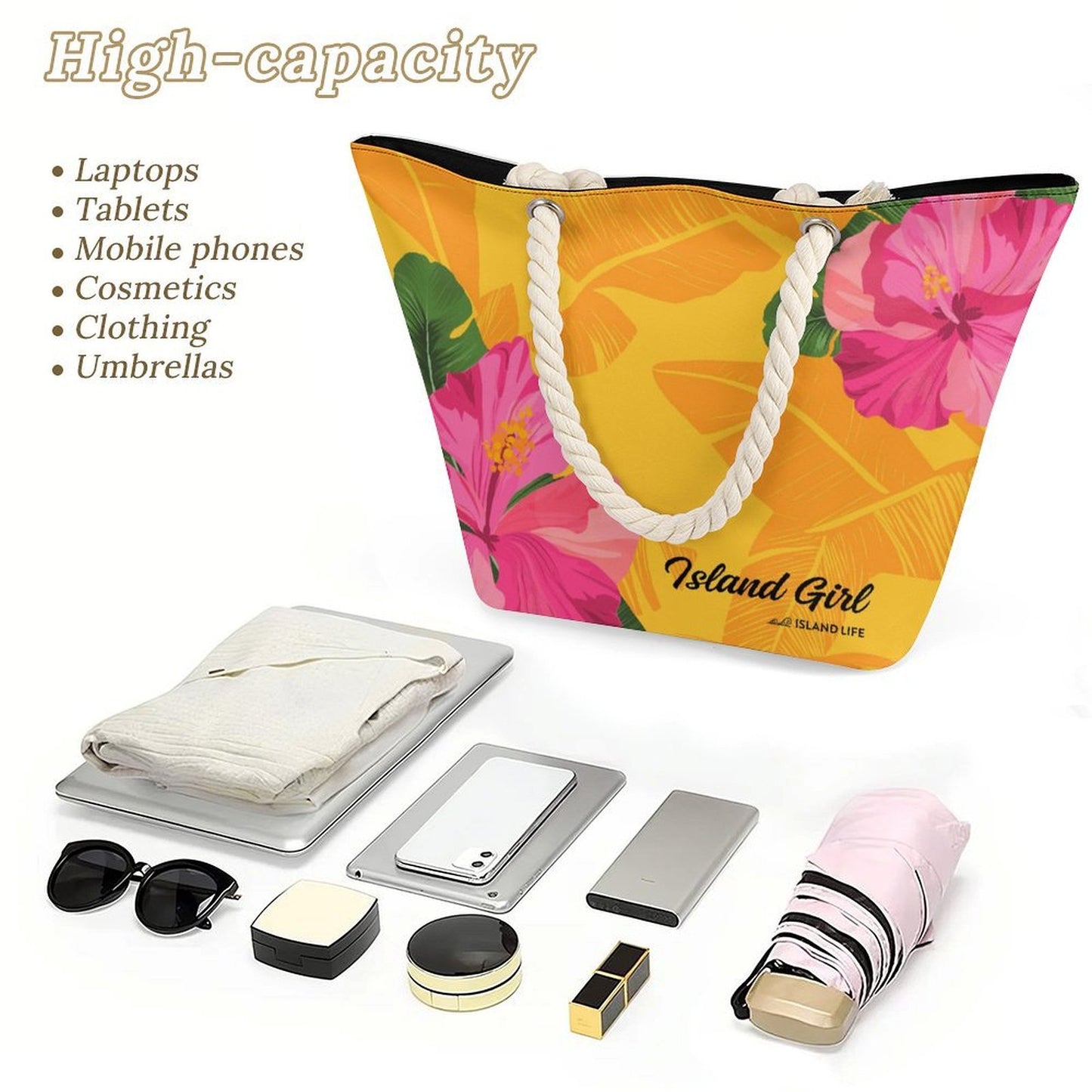 Island Girl Gold Guam CNMI Hemp Rope Tote Bag