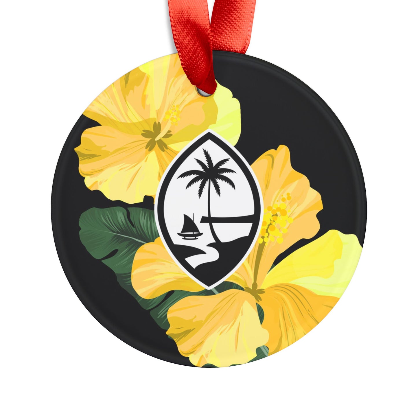 Guam Hibiscus Paradise Yellow Acrylic Ornament with Ribbon