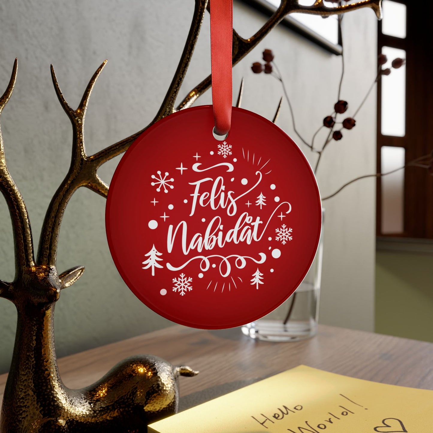 Felis Nabidat Red Guam CNMI Chamorro Acrylic Ornament with Ribbon