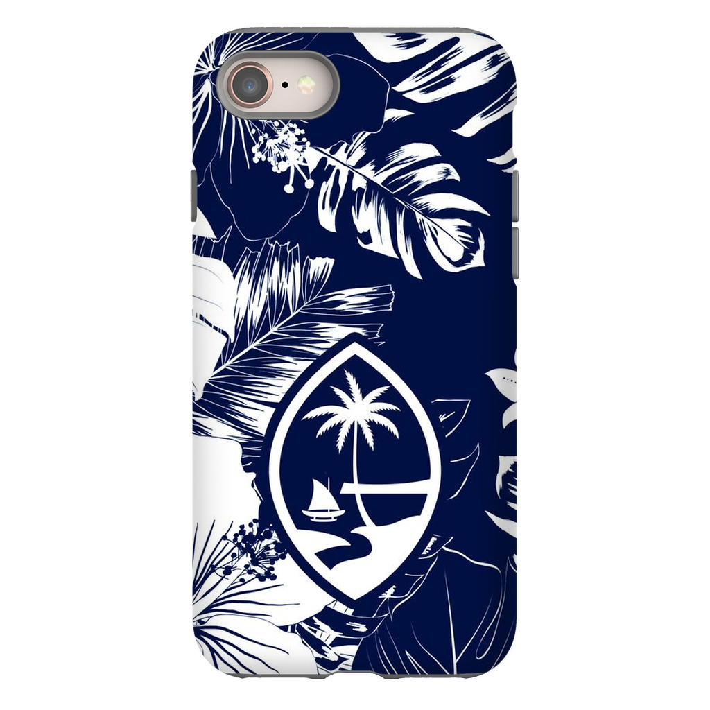 Guam Hibiscus Floral Navy Premium Glossy Tough Phone Case