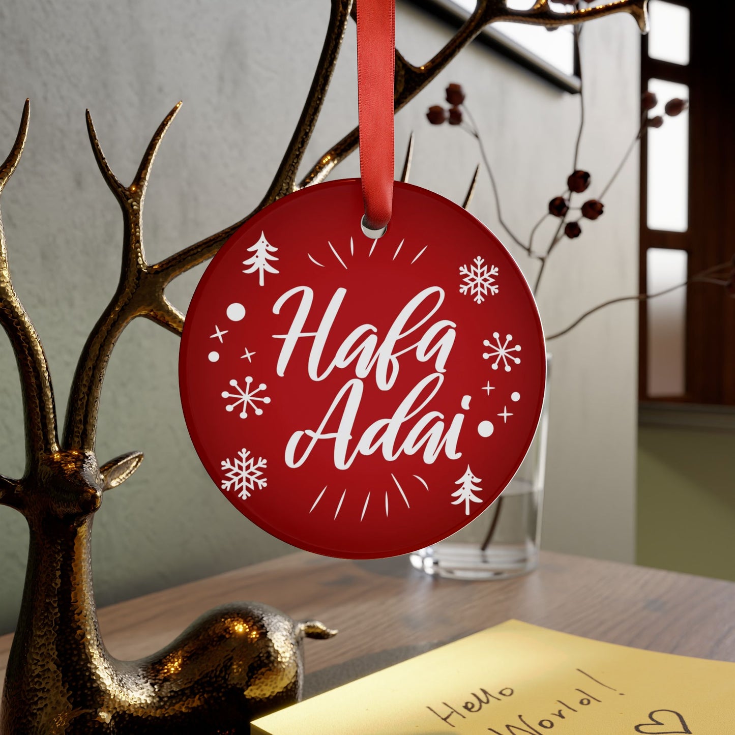 Hafa Adai Guam CNMI Chamorro Acrylic Ornament with Ribbon