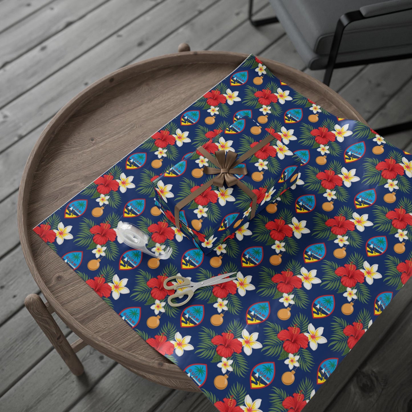 Guam Christmas Flowers Blue Gift Wrap Wrapping Paper