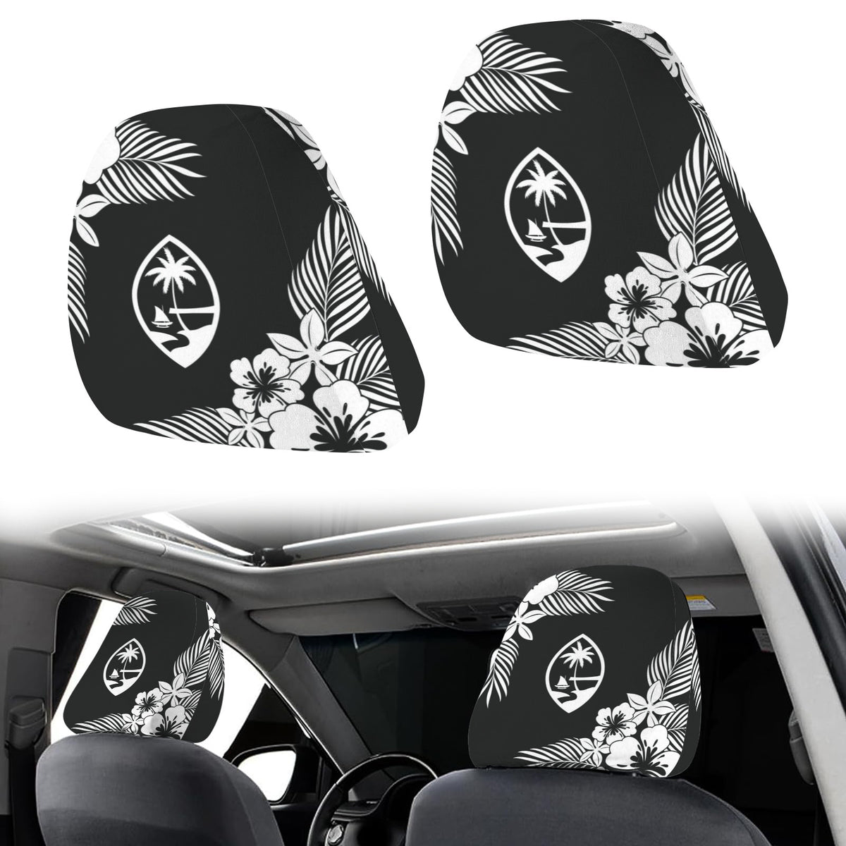 Guam Tropical Hibiscus Car Headrest Cover (2-Pack)