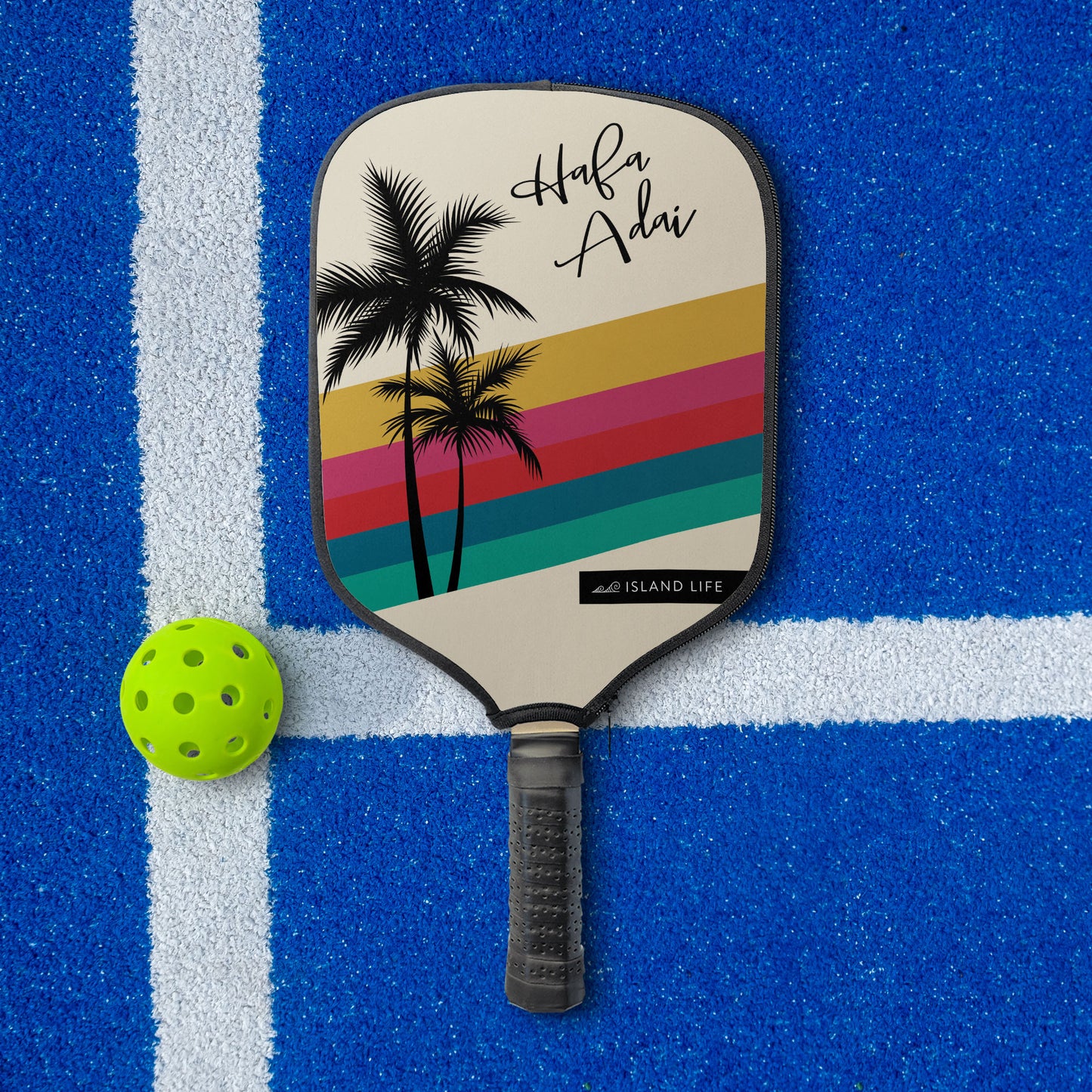 Hafa Adai Retro Rainbow Sunset Guam CNMI Pickleball Paddle Cover