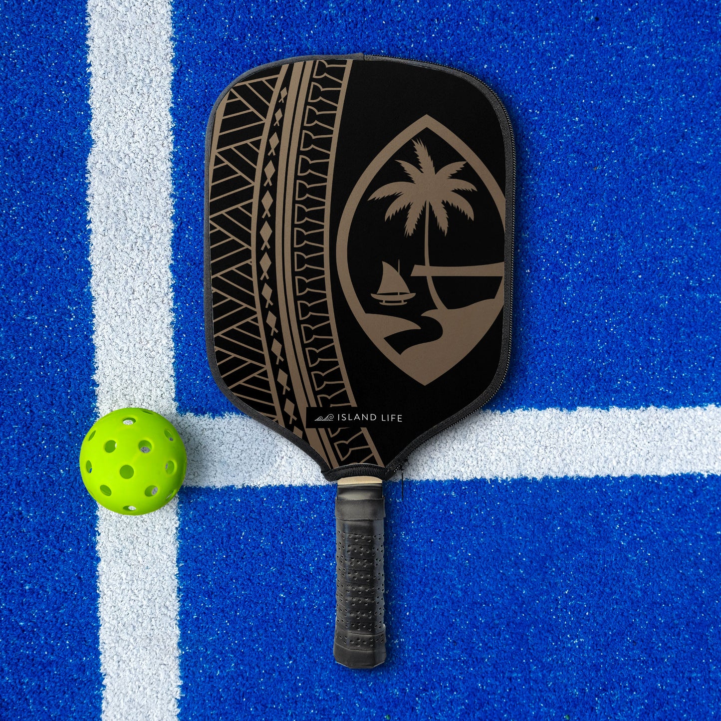 Guam Seal Brown Tribal Pickleball Paddle Cover