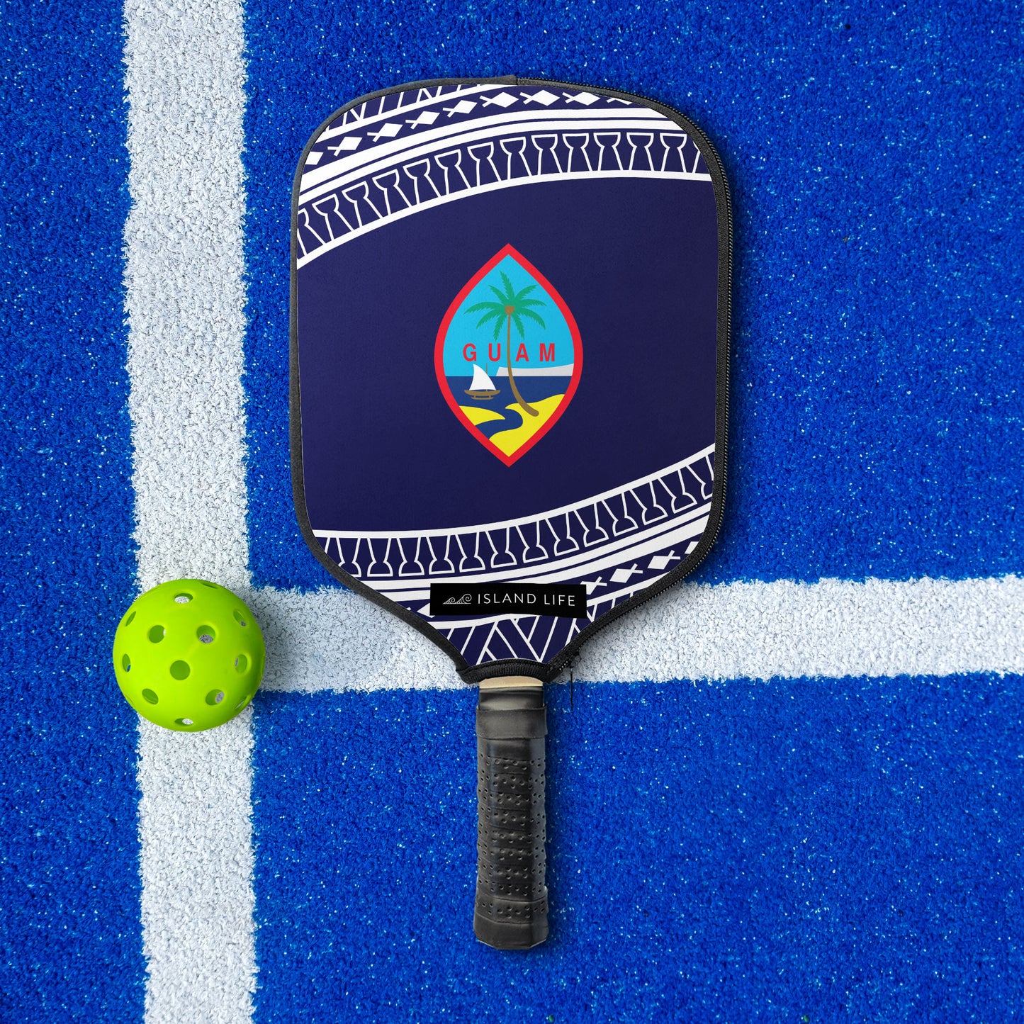 Guam Seal Tribal Blue Pickleball Paddle Cover