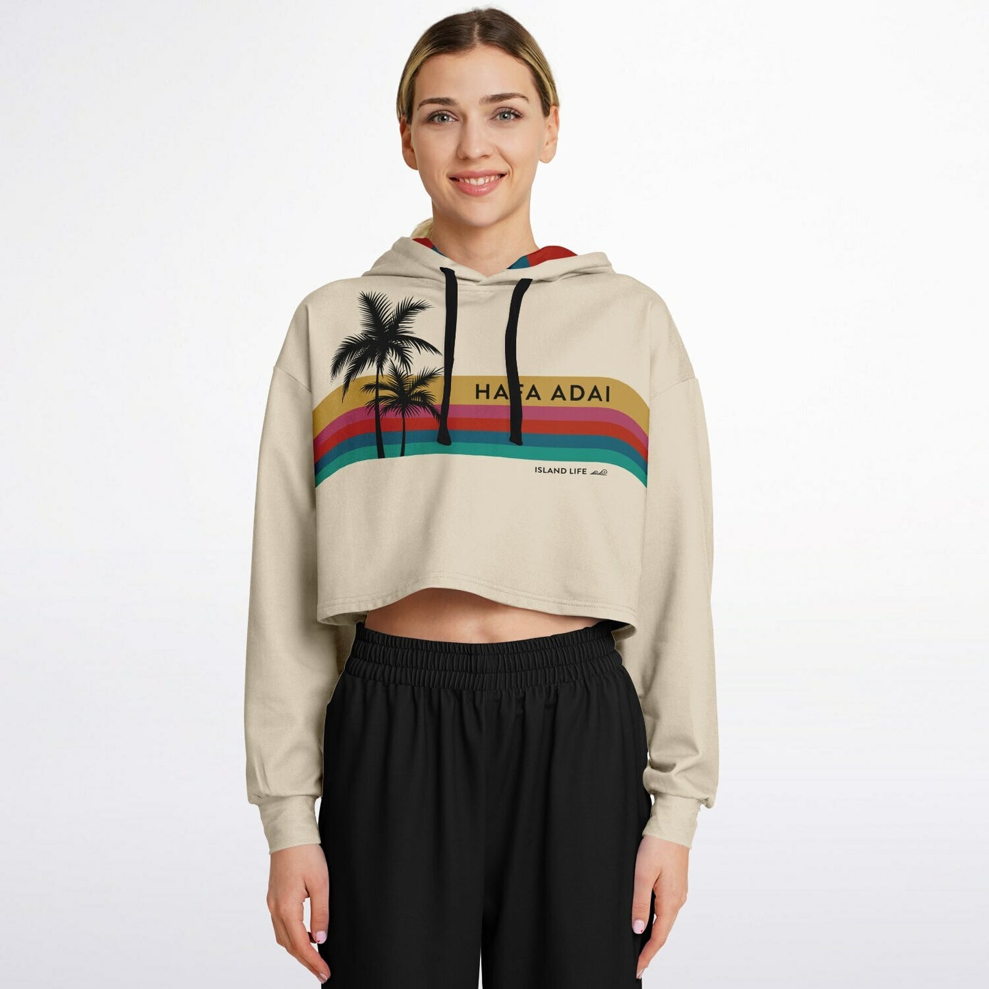 Hafa Adai Retro Rainbow Guam CNMI Cropped Hoodie