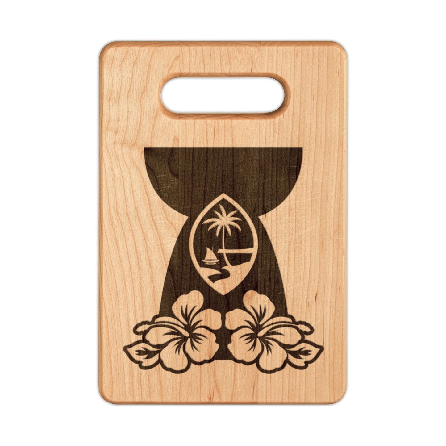 Guam Latte Stone Flowers Engraved Wooden Cutting Board