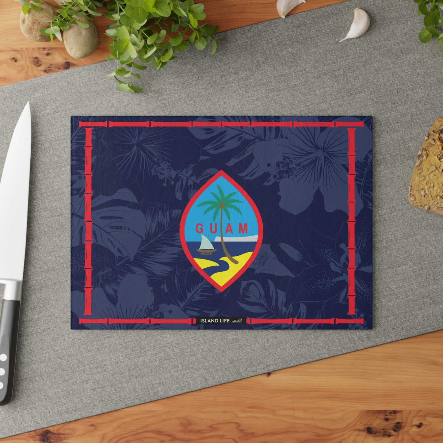 Guam Flag Bamboo Glass Cutting Board