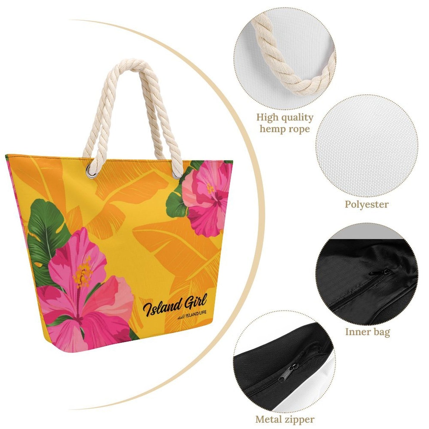 Island Girl Gold Guam CNMI Hemp Rope Tote Bag