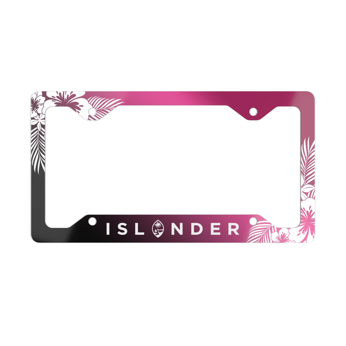 Pink Hibiscus Flower Metal License Plate Frame – Glossy Finish, Fits Front Or Rear Of Car