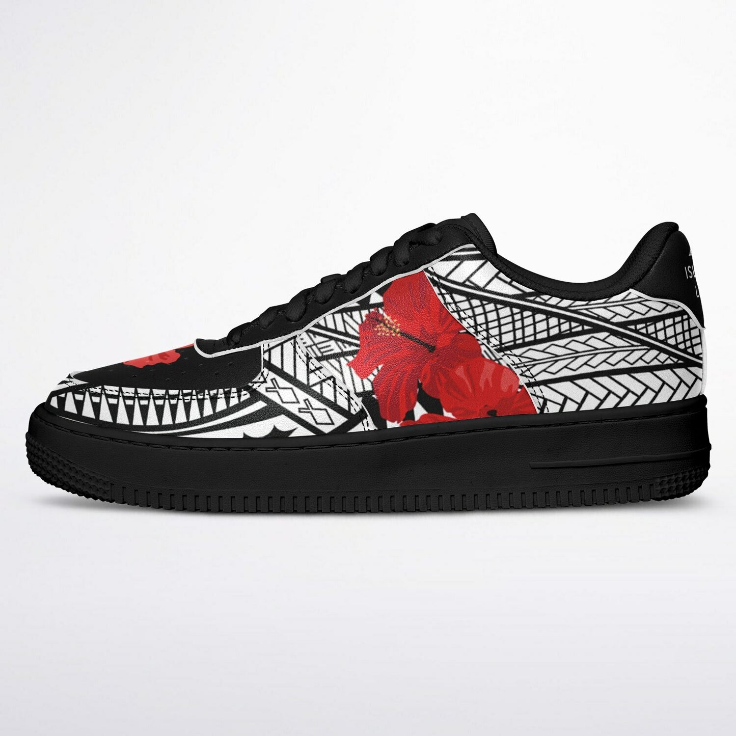 Guam Red Hibiscus Tribal Black Core Low Shoes