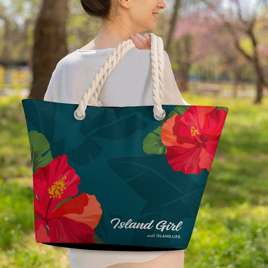 Island Girl Teal Guam CNMI Hemp Rope Tote Bag