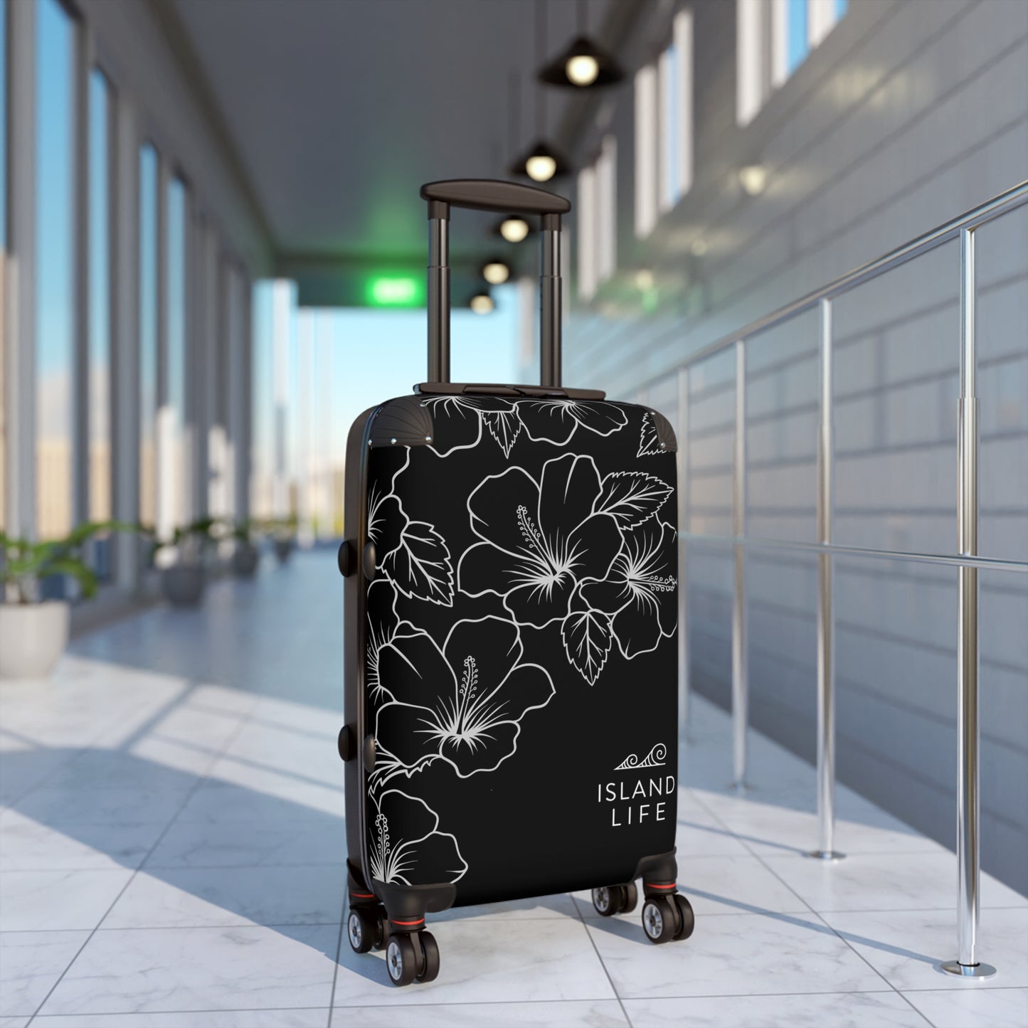 Guam CNMI Modern Hibiscus Black Carry On Cabin Suitcase Luggage