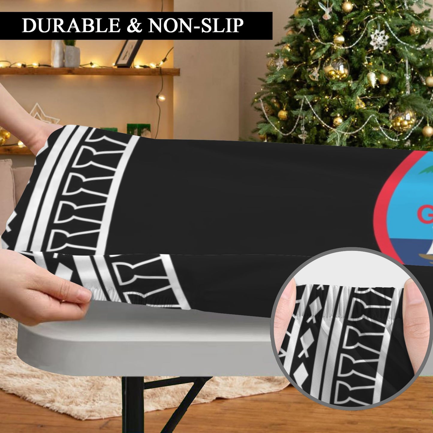 Guam Tribal Black Fitted Tablecloth