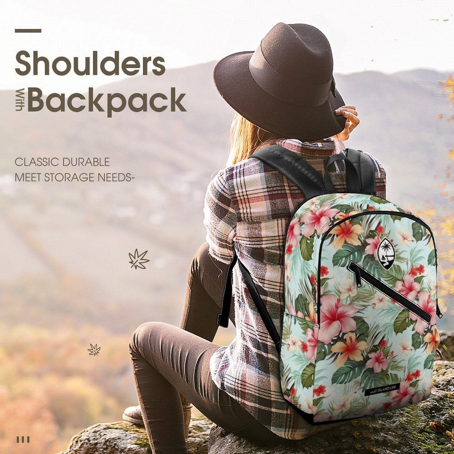 Guam Watercolor Flowers Dual-Compartment Backpack