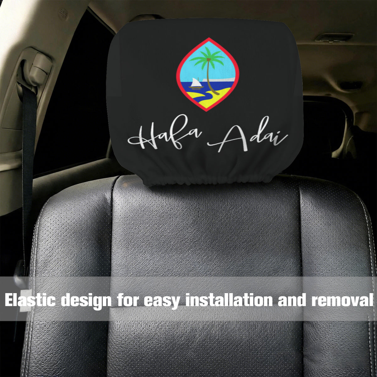 Hafa Adai Script Guam Car Headrest Cover (2-Pack)