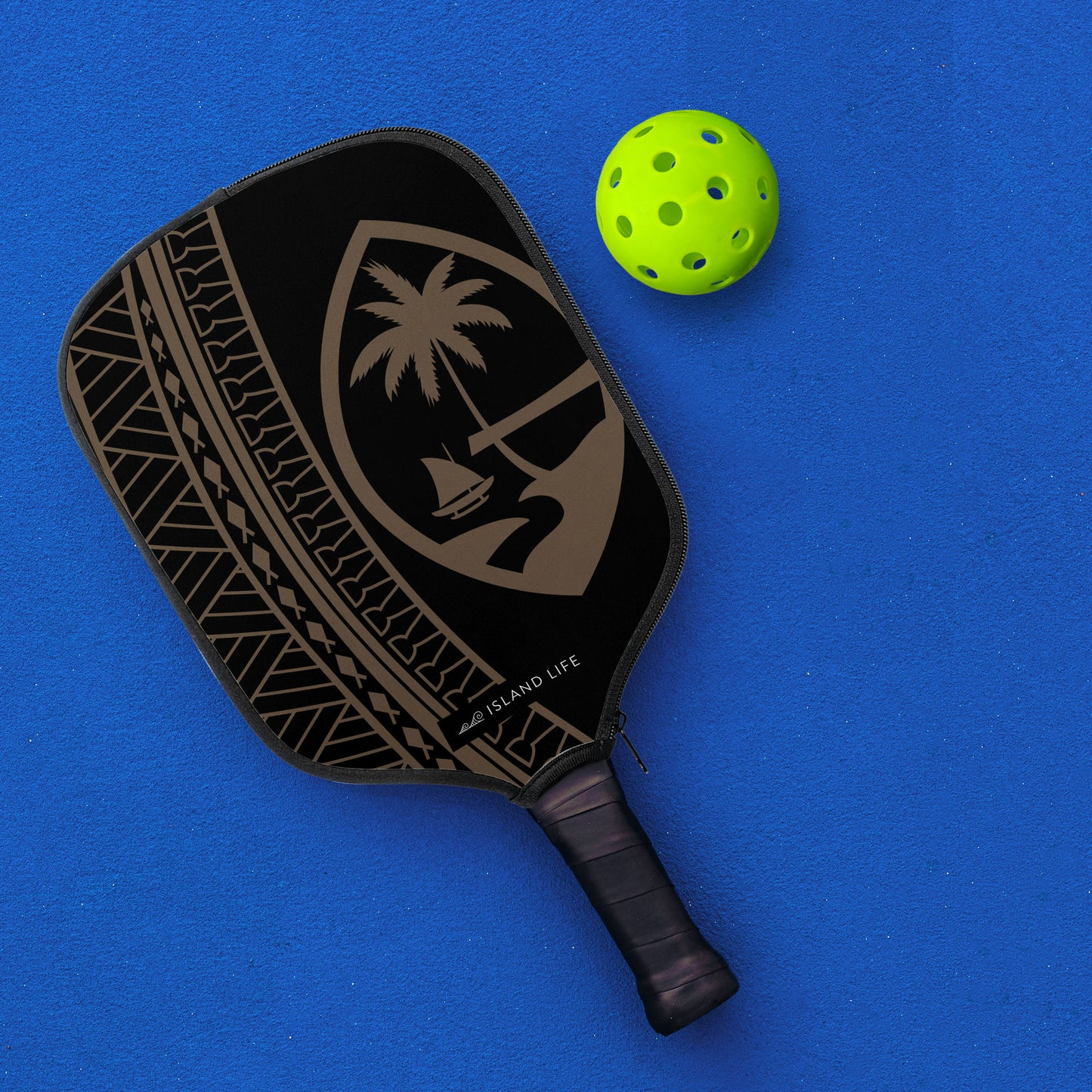 Guam Seal Brown Tribal Pickleball Paddle Cover