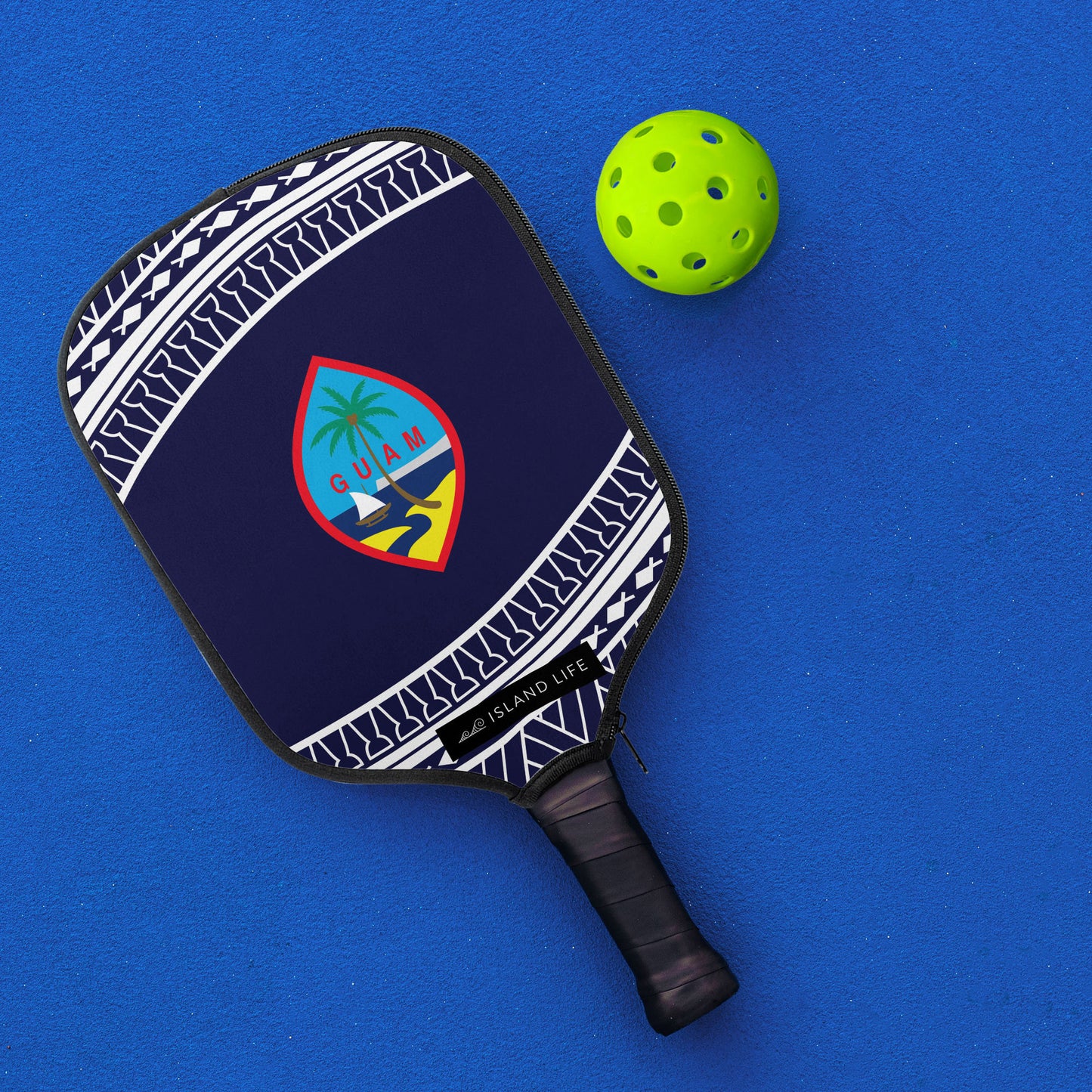 Guam Seal Tribal Blue Pickleball Paddle Cover