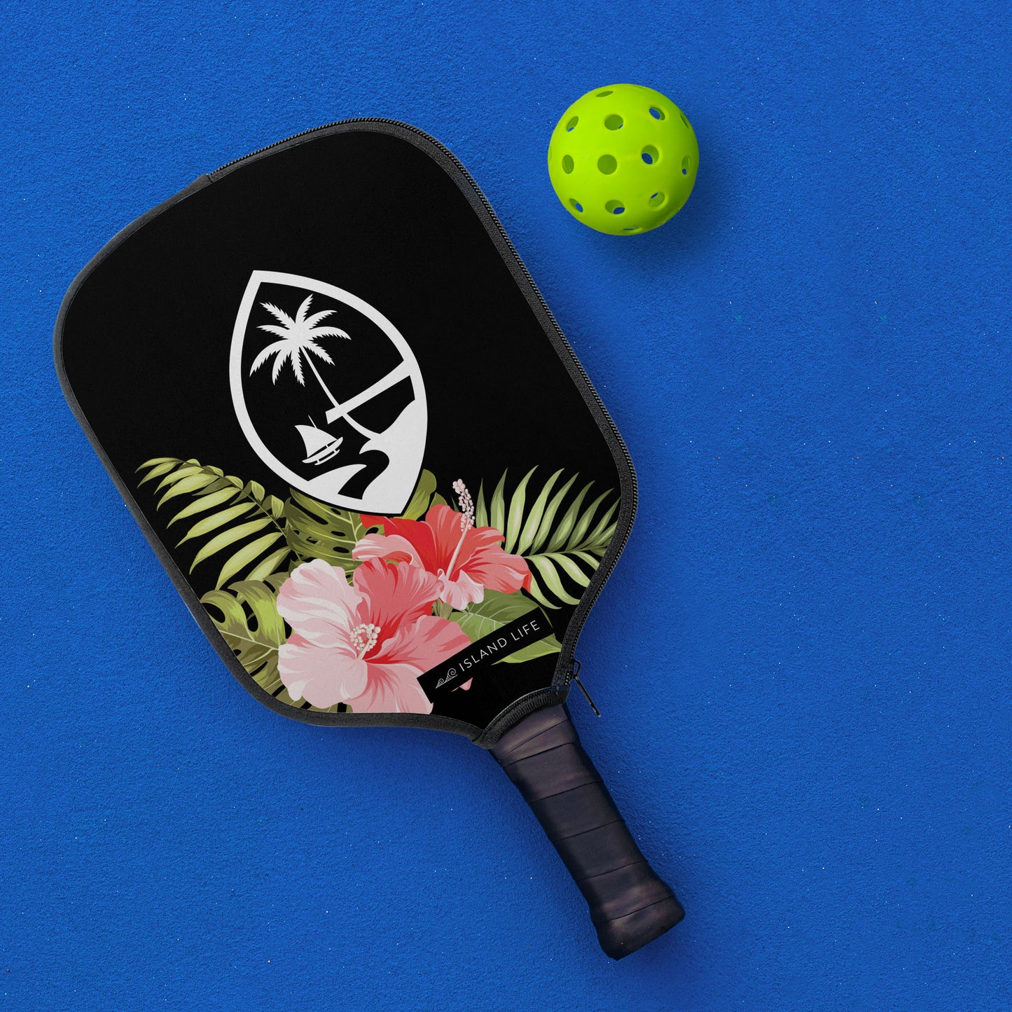 Guam Seal Hibiscus Black Pickleball Paddle Cover