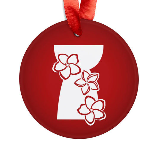 Latte Stone Plumeria Guam CNMI Acrylic Ornament with Ribbon