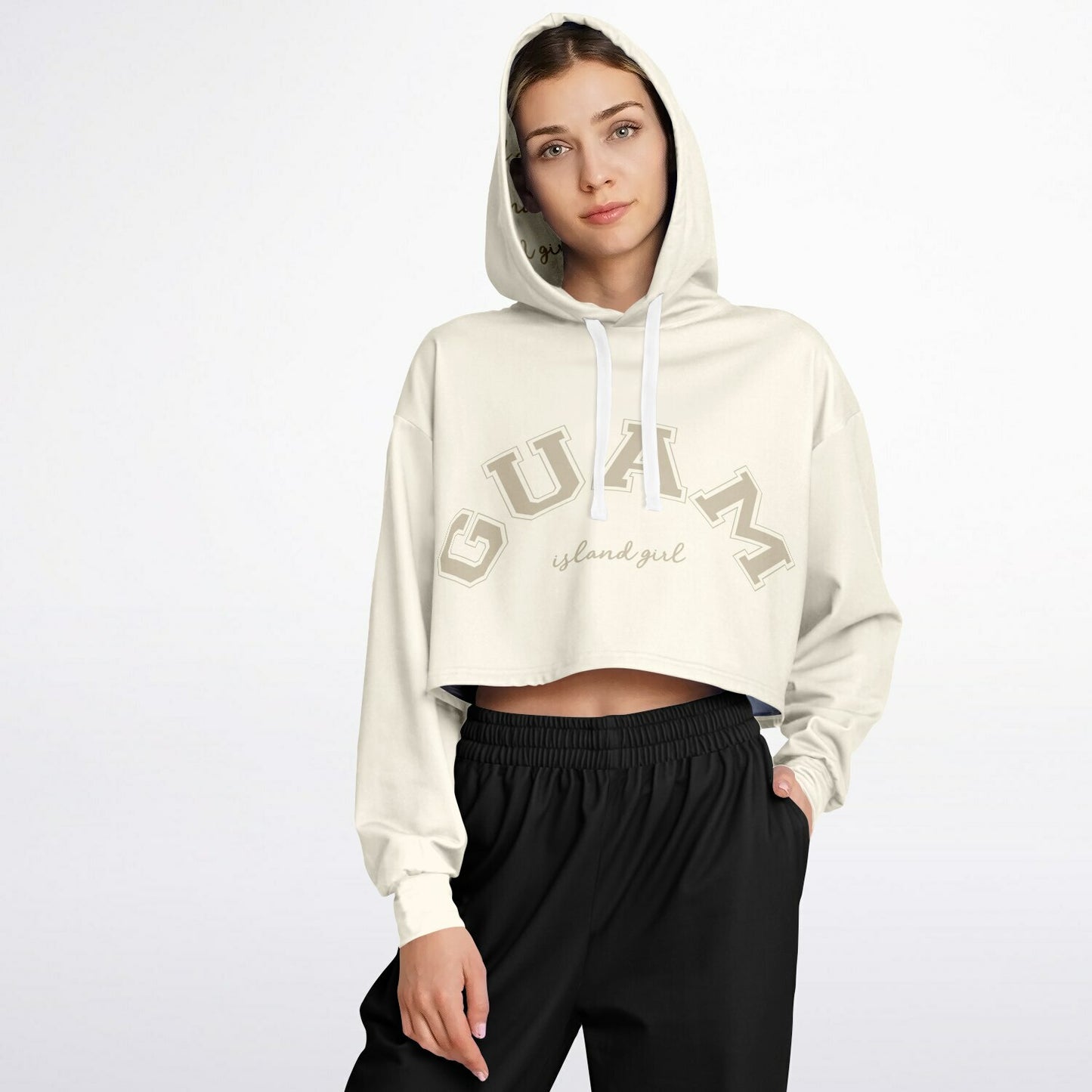 Islander Guam Girl Cream Cropped Hoodie