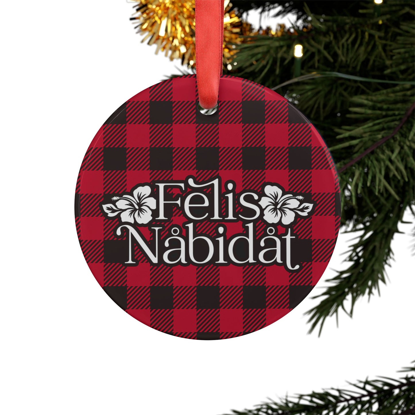 Felis Nabidat Buffalo Plaid Guam CNMI Acrylic Ornament with Ribbon