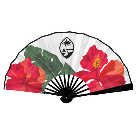 Guam Hibiscus Paradise White Double-Sided Folding Fan