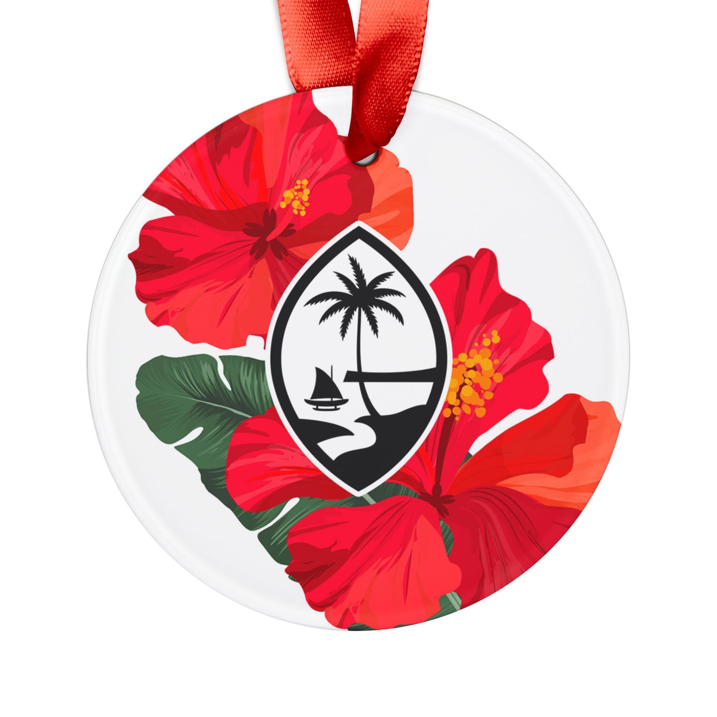 Guam Hibiscus Paradise White Acrylic Ornament with Ribbon