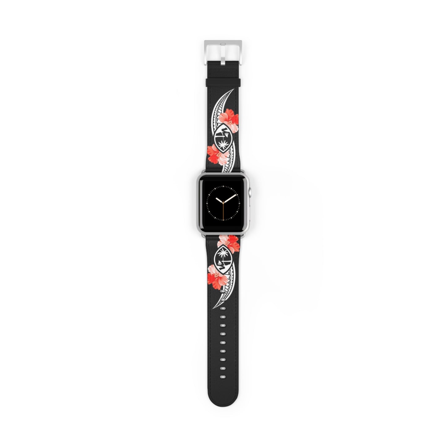 Guam Tribal Hibiscus Faux Leather Apple Watch Band