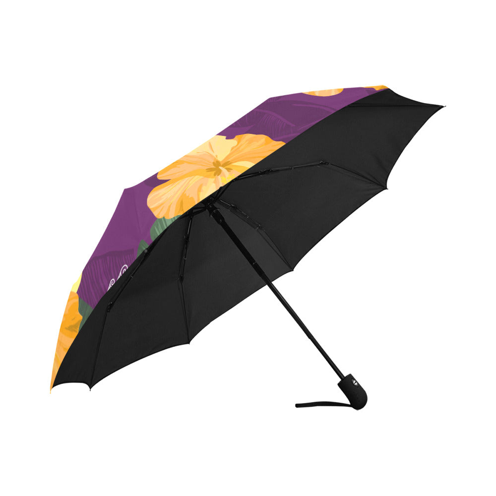 Hibiscus Banana Leaves Purple Anti-UV Auto-Foldable Umbrella