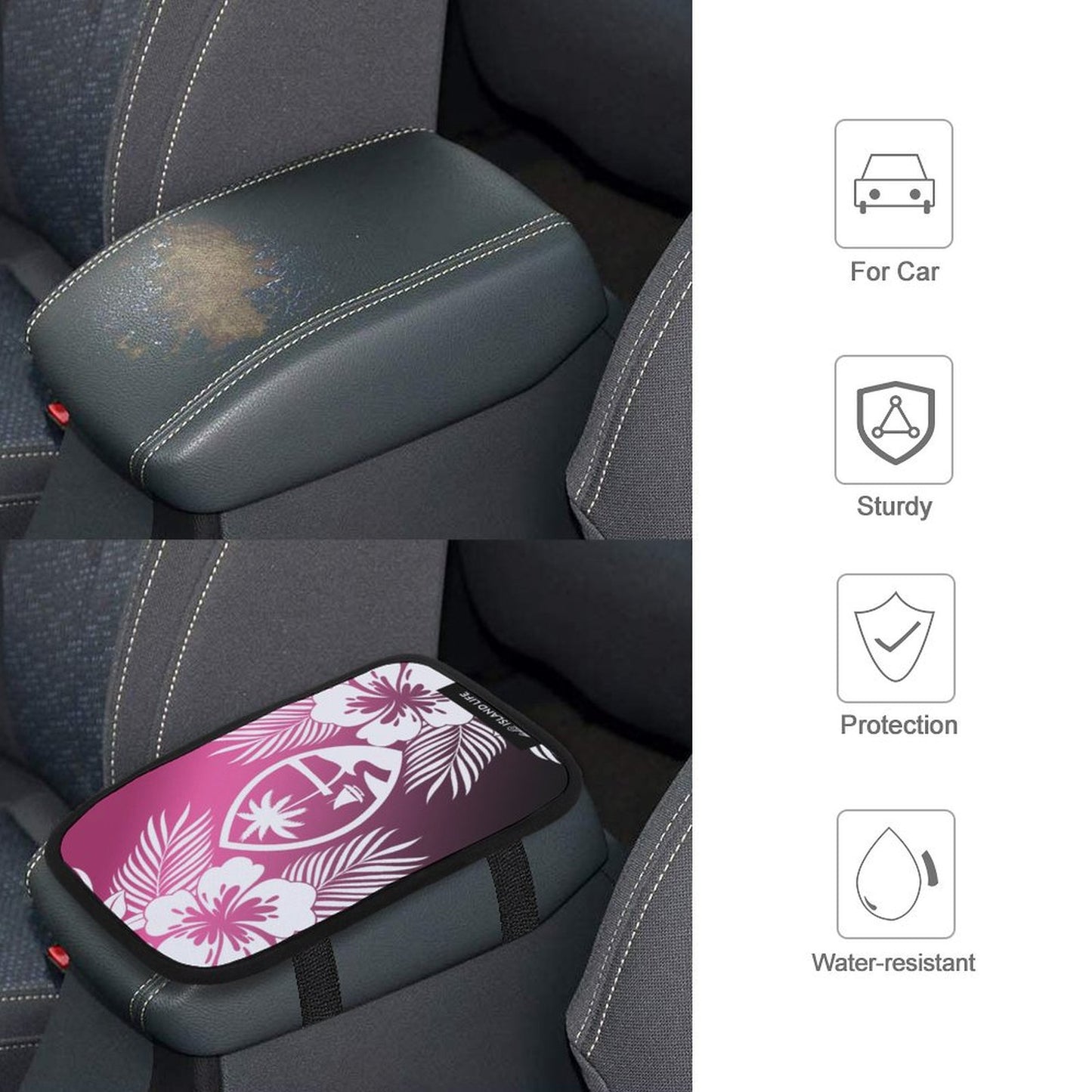 Guam Tropical Hibiscus Pink Car Armrest Cover