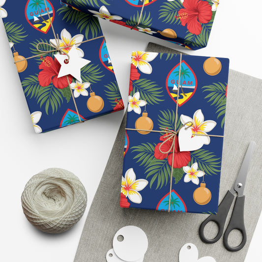Guam Christmas Flowers Blue Gift Wrapping Paper
