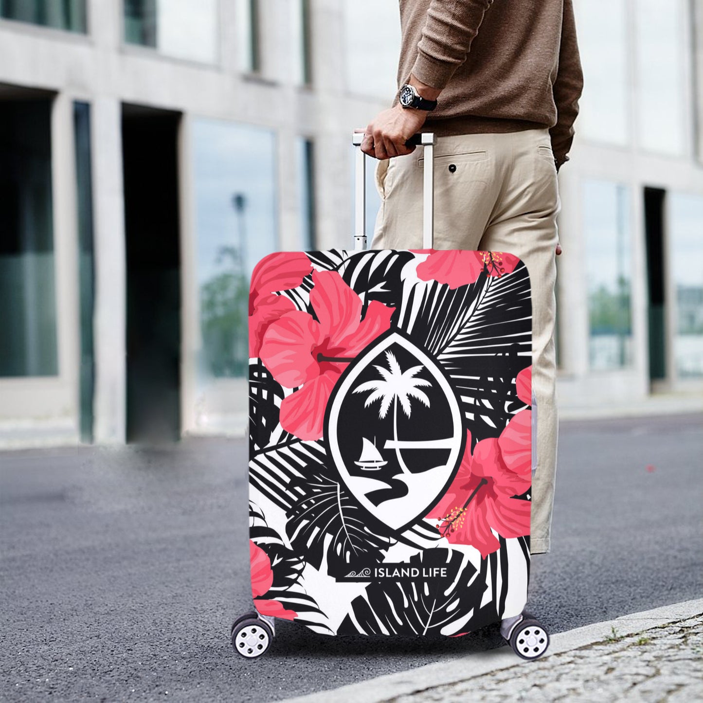 Guam Pink Black Hibiscus Leaves Luggage Cover