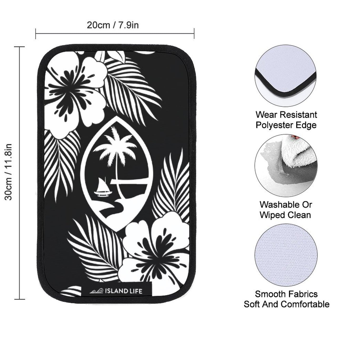 Guam Tropical Hibiscus Black Car Armrest Cover