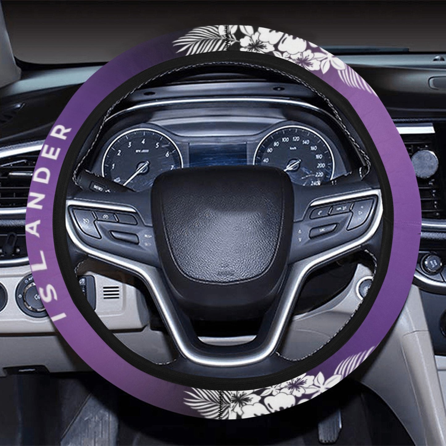 Tropical Hibiscus Islander Guam CNMI Purple Steering Wheel Cover with Anti-Slip Insert