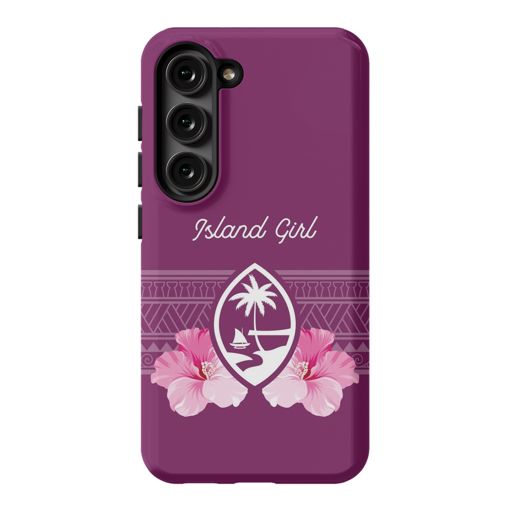 Guam Island Girl Purple Tribal Hibiscus Premium Glossy Tough Phone Case