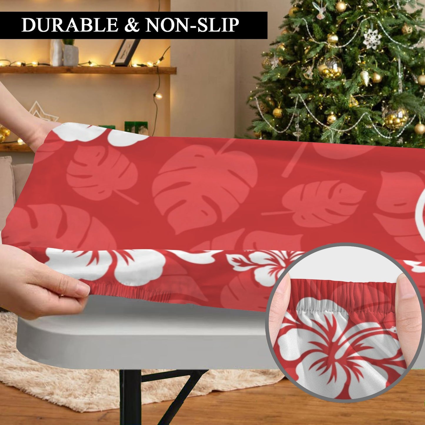Guam Red Hibiscus Fitted Tablecloth