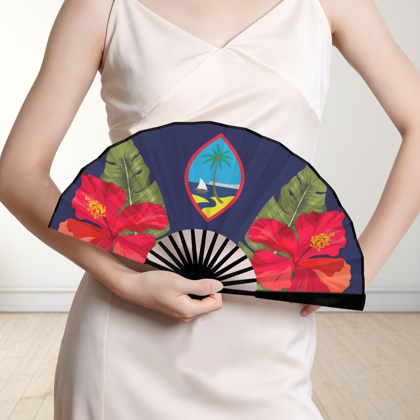 Guam Seal Hibiscus Paradise Double-Sided Folding Fan