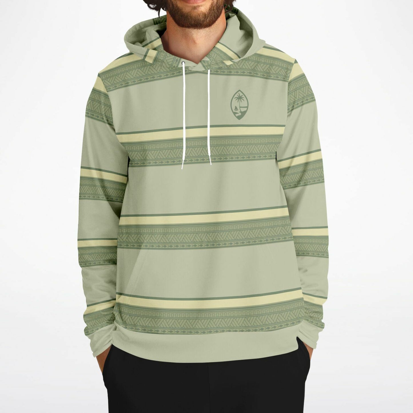 Guam Tribal Striped Green Unisex AOP Pullover Hoodie