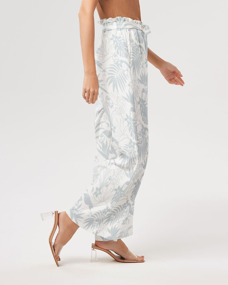 Guam Plumeria Tropical White Women's All-Over Print High-Rise Wide Leg Pants