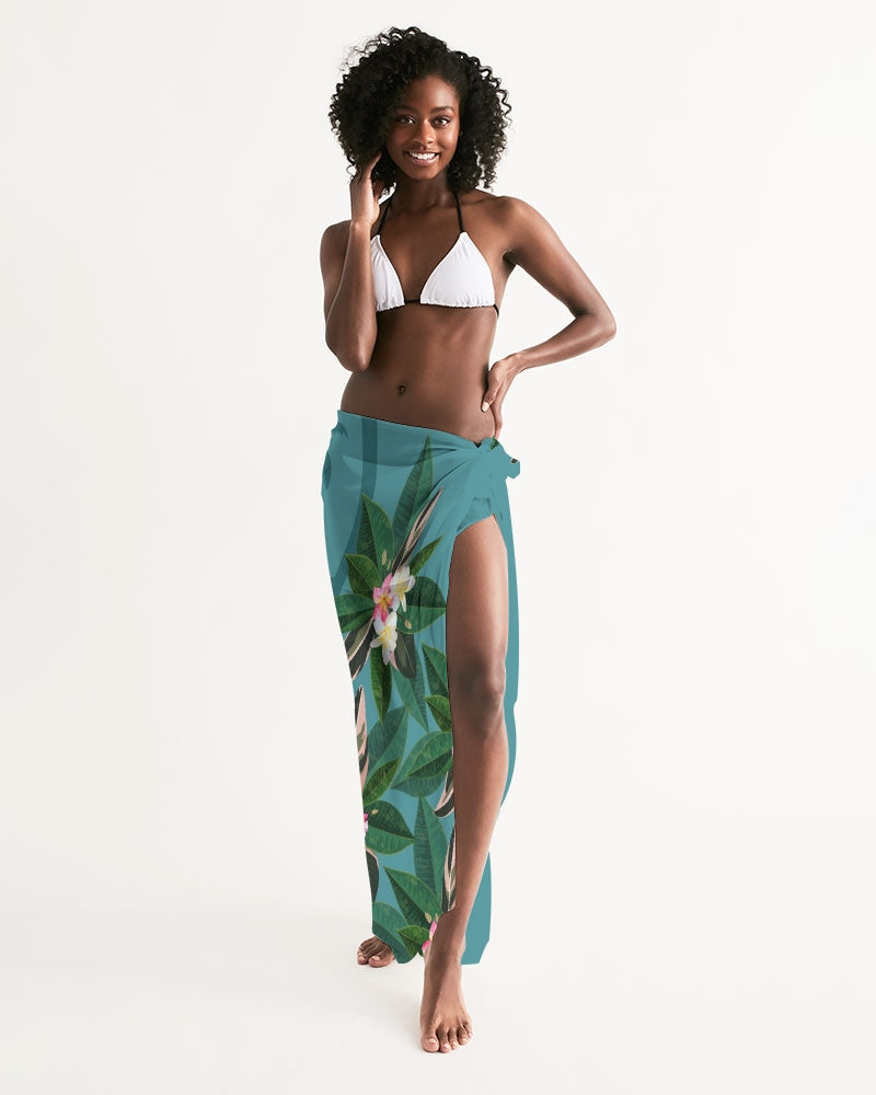 Plumeria Flowers Blue Guam Sarong Swim Cover Up