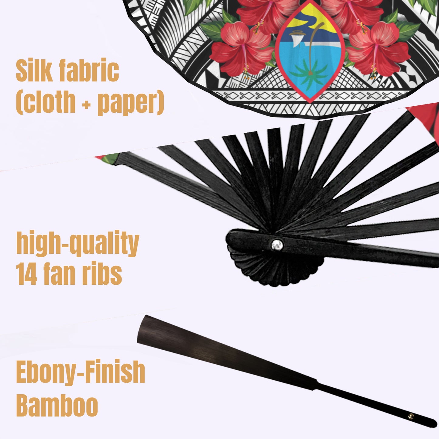 Guam Hibiscus Guahan Tribal Double-Sided Folding Fan