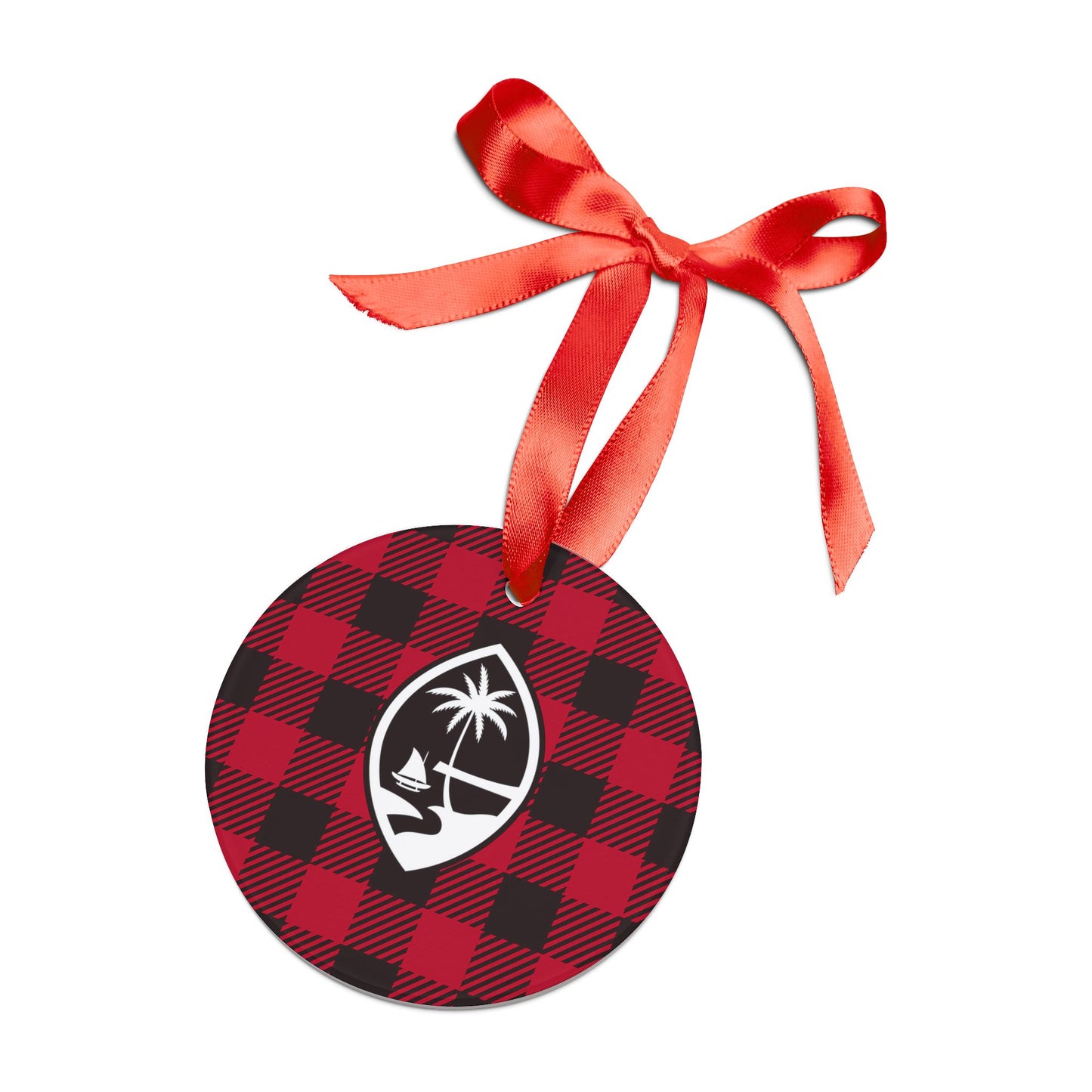 Guam Buffalo Plaid Acrylic Ornament with Ribbon